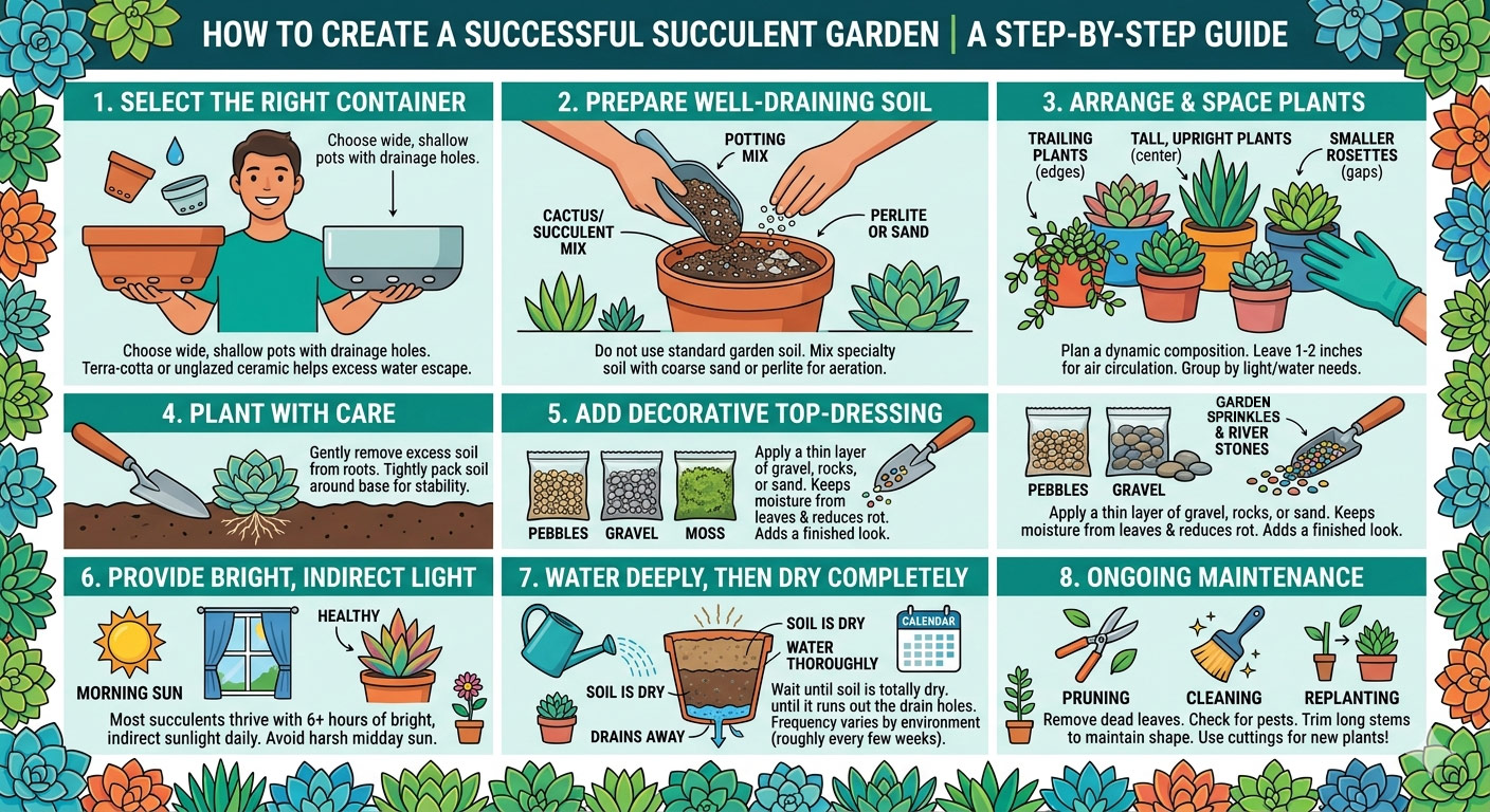 Succulent & Cactus Container Garden How To Instructions Step by Step - Landscape Creations Nursery